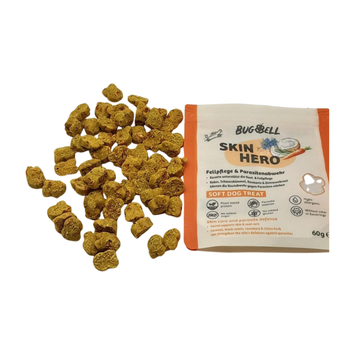 Functionele BugBell hondensnack ter ondersteuning van huid en vacht