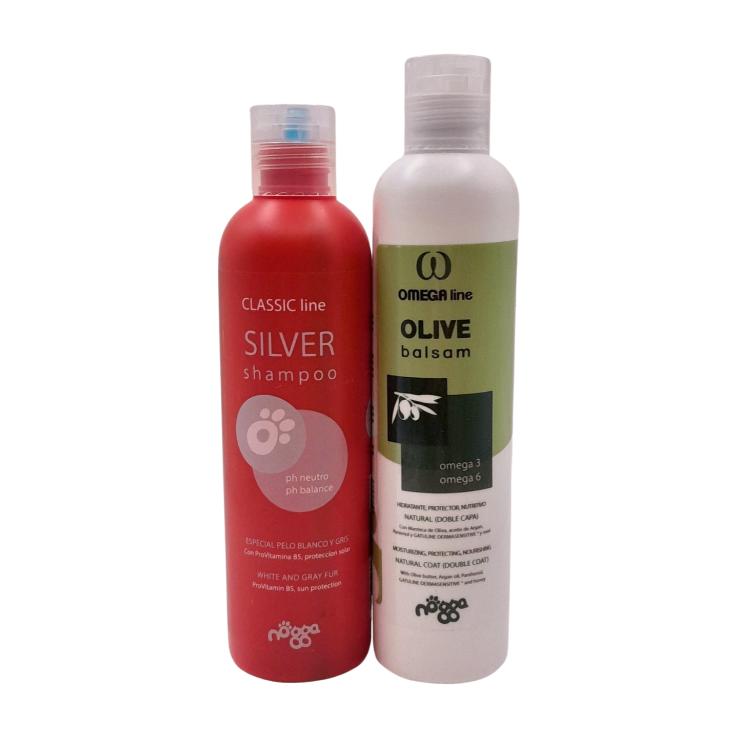 vachtverzorging Nogga Silver hondenshampoo voor een gekleurde vacht Classic line en balsem Olive