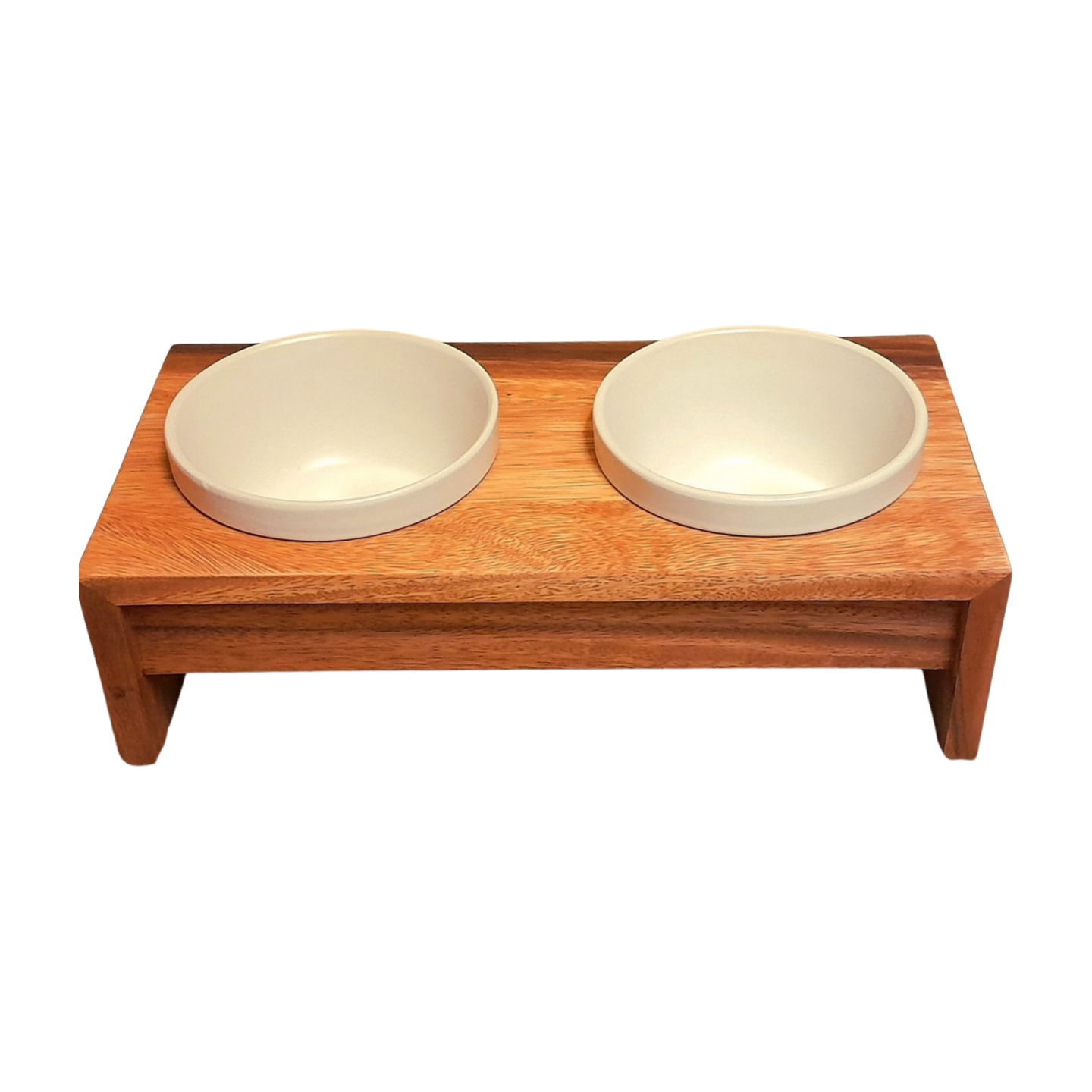 Verhoogde dubbele voerbak Gohan Double Bowl - hernieuwbaar natuurlijk hout voerbak keramiek - ergonomisch