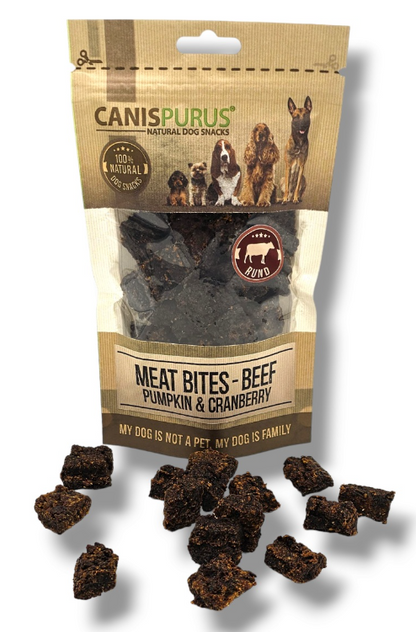 CanisPurus Snack Meat Bites Rund, Pompoen & Veenbes – Trainingssnack voor honden