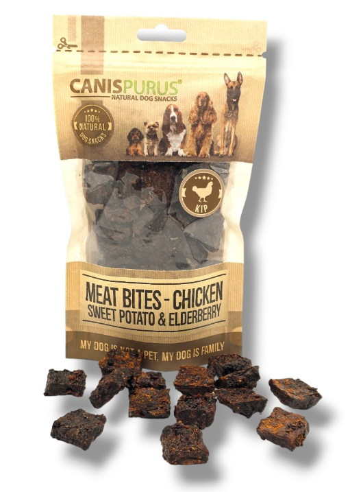 CanisPurus Snack Meat Bites Kip, Zoete Aardappel & Vlierbes – Trainingssnack voor honden