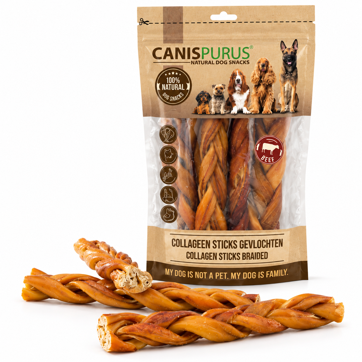 Canis Purus – Premium Collageen Sticks gevlochten – Voor grote honden