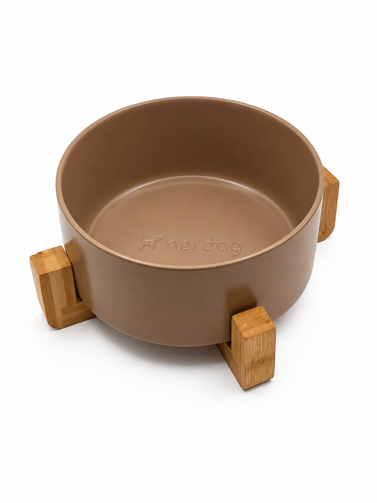 Keramische Nordog voerbak voor honden in cacao kleur