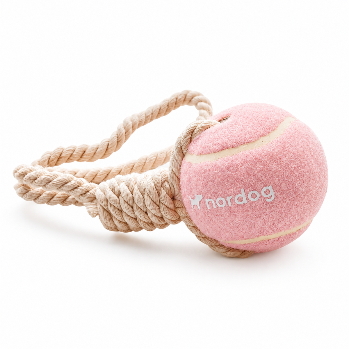 Nordog tennisbal met touw voor honden