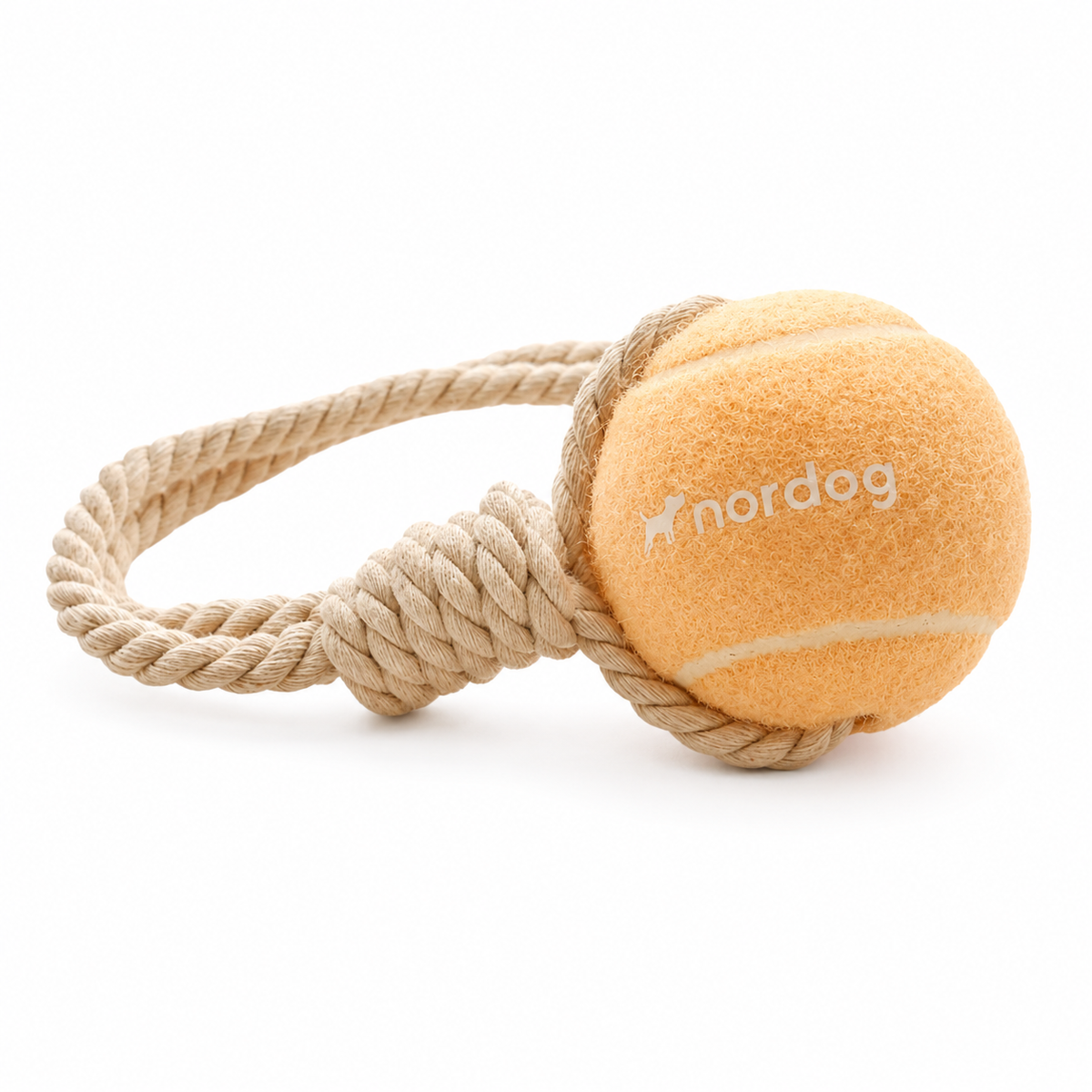 Oranje Nordog tennisbal met touw voor honden