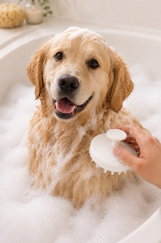 Witte Nordog verzorgingsborstel voor het wassen van honden