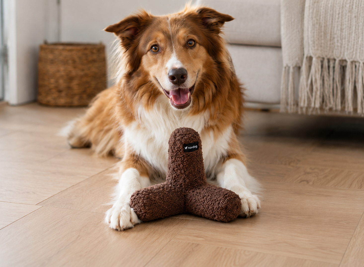 Hond speelt met Nordog KATA hondenspeeltje in Chocolate