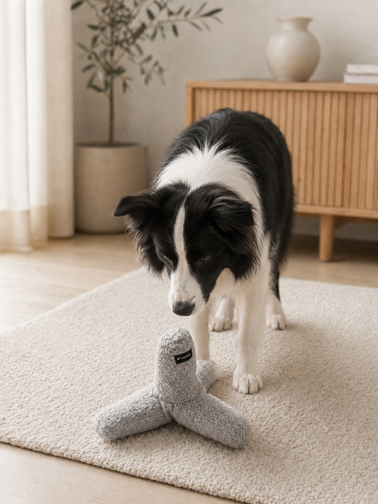 Hond speelt met Nordog KATA hondenspeeltje in Slate grijs