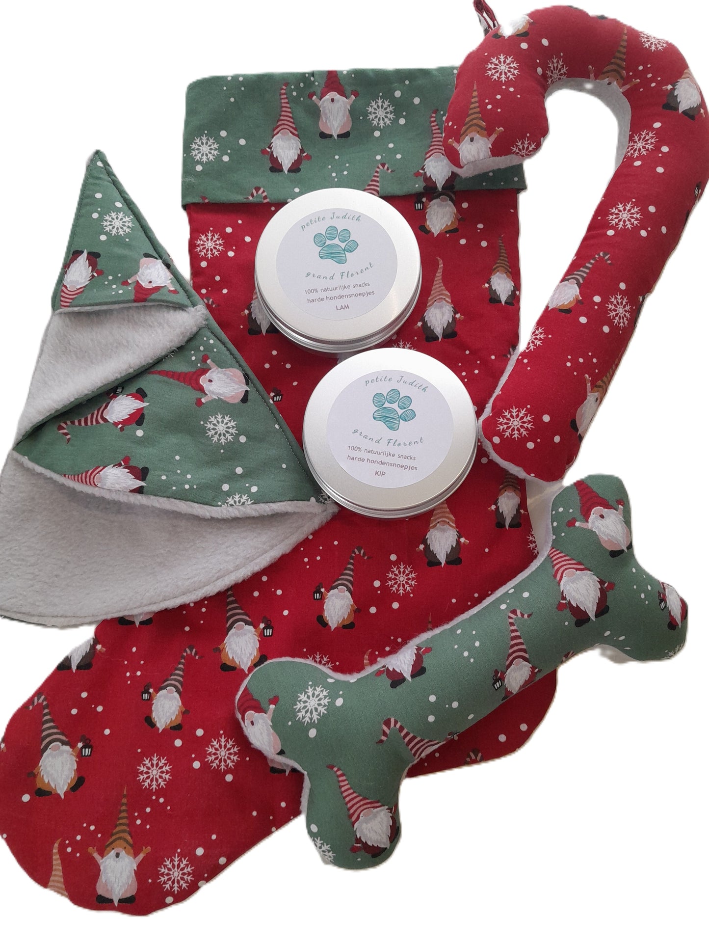 J&F Kerstsok Large – Kerstcadeau met zachte speeltjes en natuurlijke snoepjes