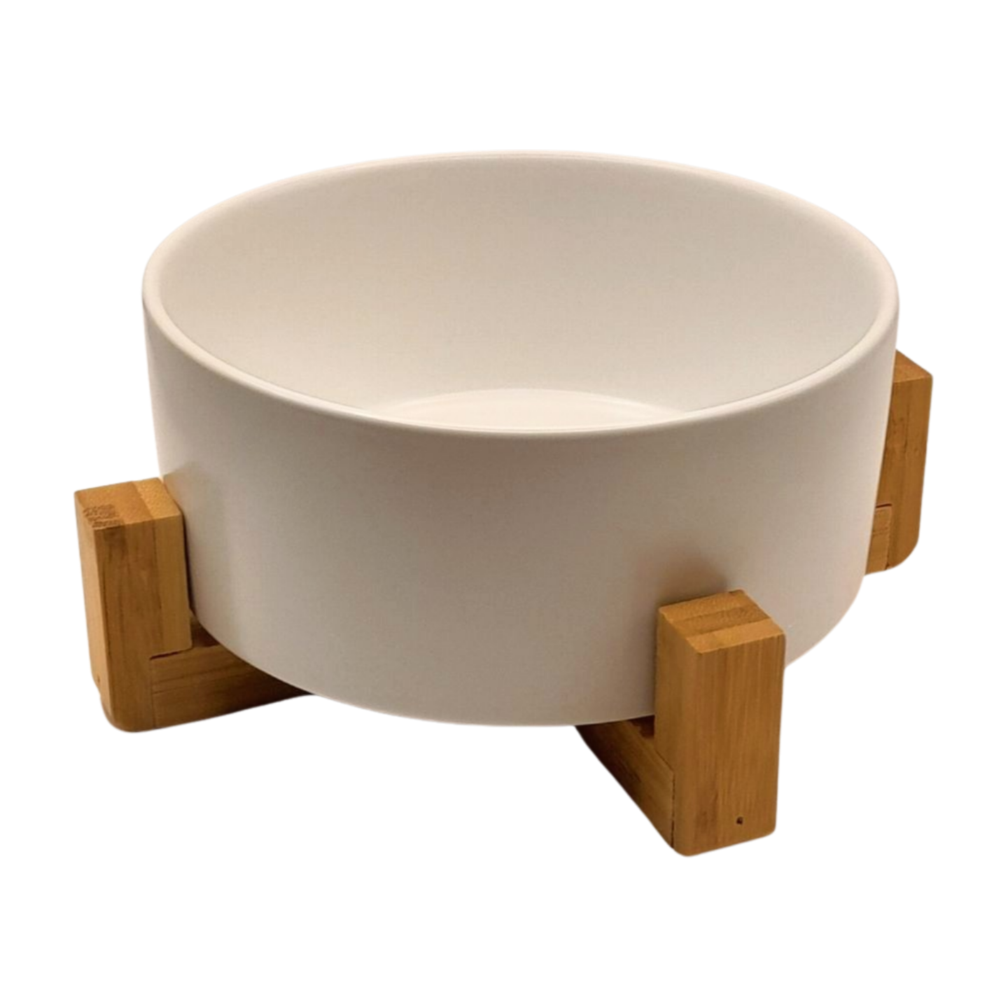 Witte Nordog hondenkom met houten standaard