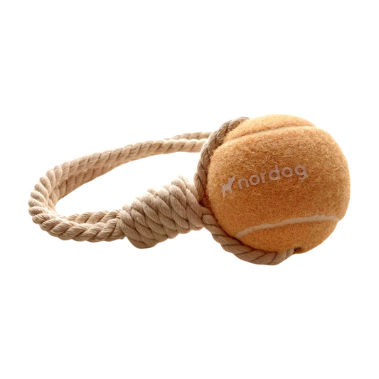 Oranje Nordog tennisbal met touw voor honden