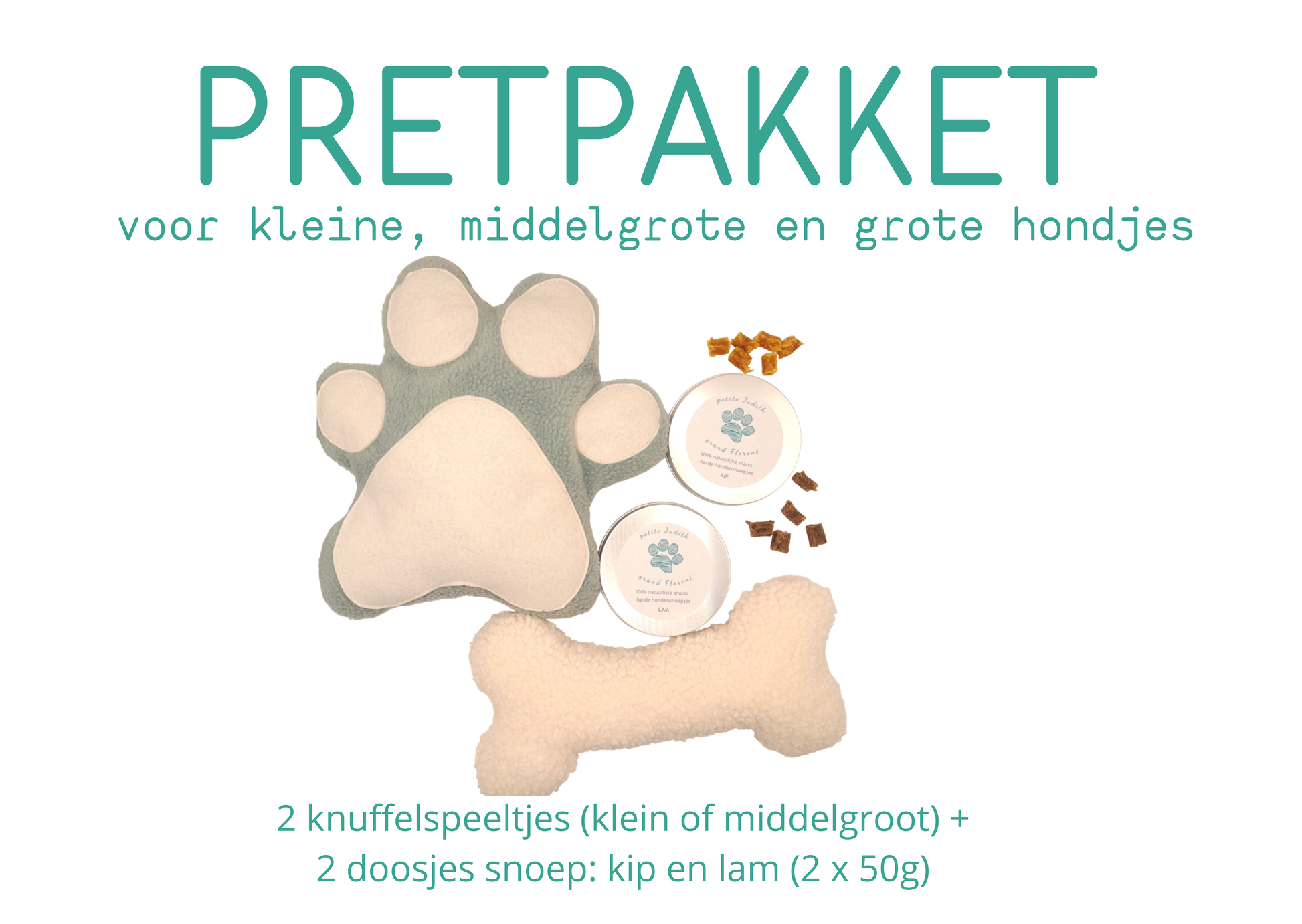 Origineel cadeau voor honden met speelgoed en natuurlijke snoepjes