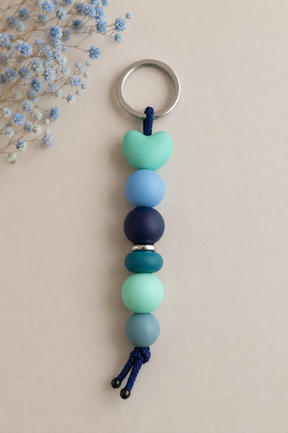 sleutelhanger met blauwe kralen
