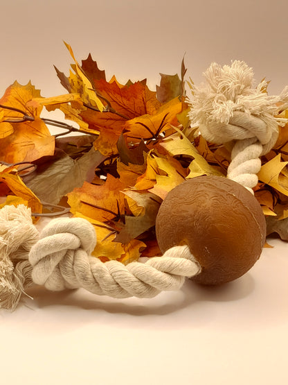 kauwbot hond Pure Nature  100% natuurlijk kauwspeeltje met touw en bal geen kunstmatige kleurstoffen apporteerspel tandverzorging hond front