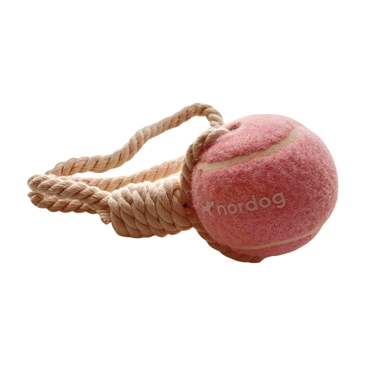 tennisbal hoogwaardig rubber en touw van duurzaam katoen trekspelletje, werpspelletjes, apporteerspel
en touwtrekspelletje Nordog roze