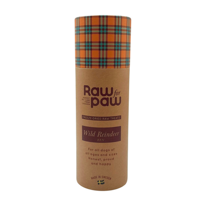 raw for paw gevriesdroogde snacks hondensnoepjes  freeze dried treats tube wild reindeer wild rendier front